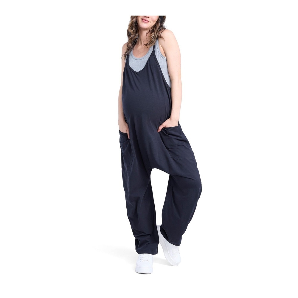 NWOT Motherhood Maternity Black Sleeveless‎ V Neck Baggy Jumpsuit Black XS